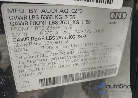 2013 Audi Q5 2.0T Premium из США, поврежденный, VIN WA1CFAFP4DA071055